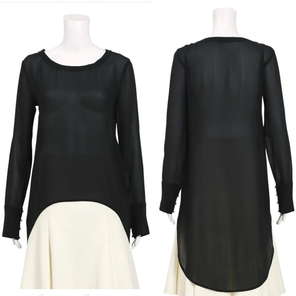 Sass & Bide Silk Tales Low-High Sheer Button Cuff Sleeve top tunic US6 Black